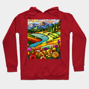 Stained Glass Colorful Mountain Flowers Hoodie